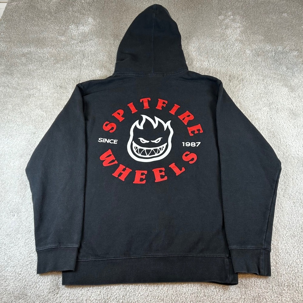 Vintage Spitfire Wheels Zip Up Hoodie Black Men's Small Flame Skater Streetwear